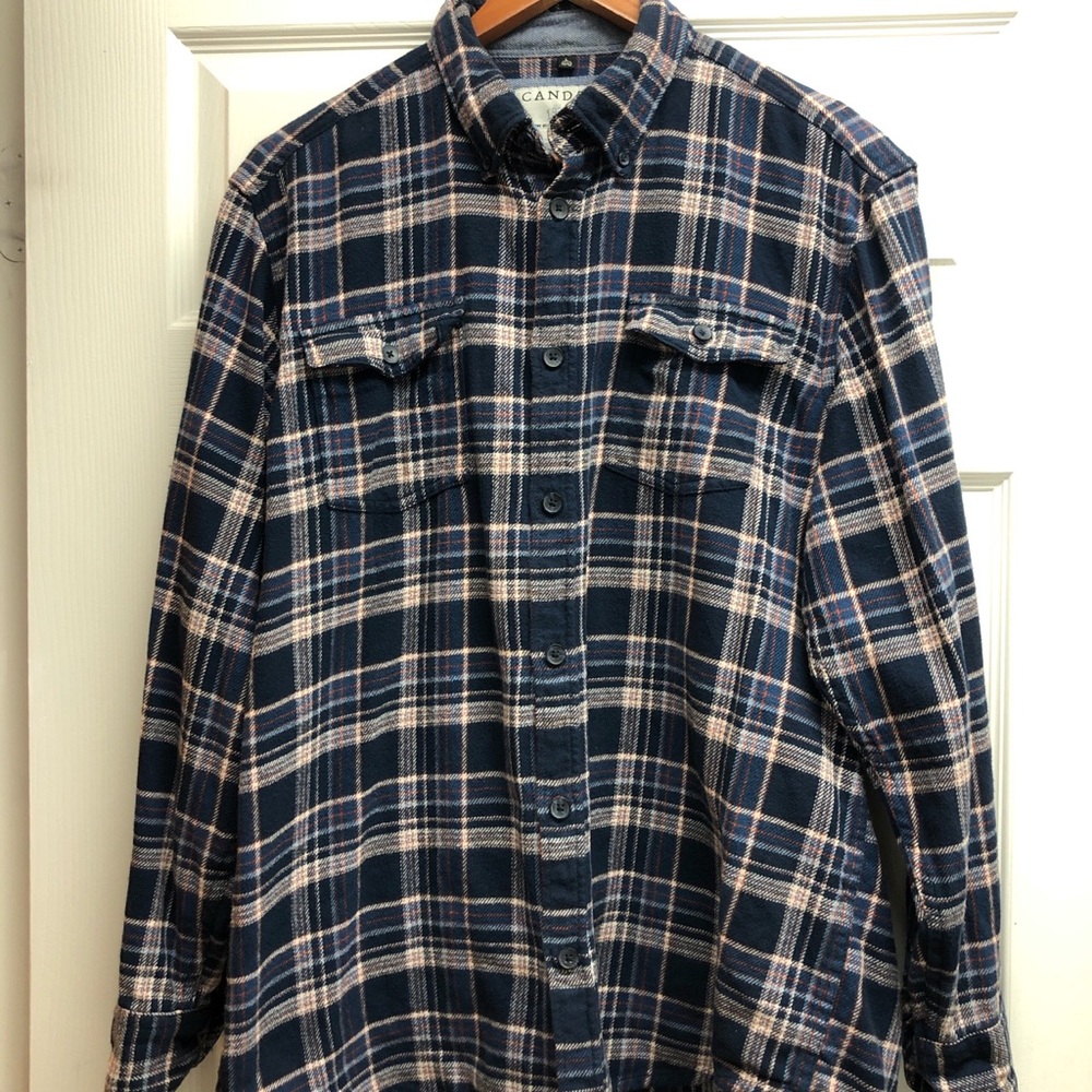 Canada Large 41/42 Plaid Button-Down Shirt in Navy and Cream